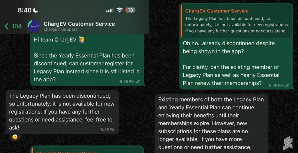 ChargEV Legacy Plan discontinued