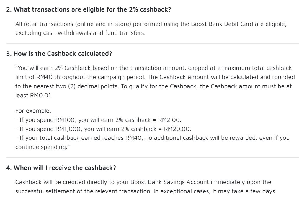 Boost Bank 2% cashback FAQ