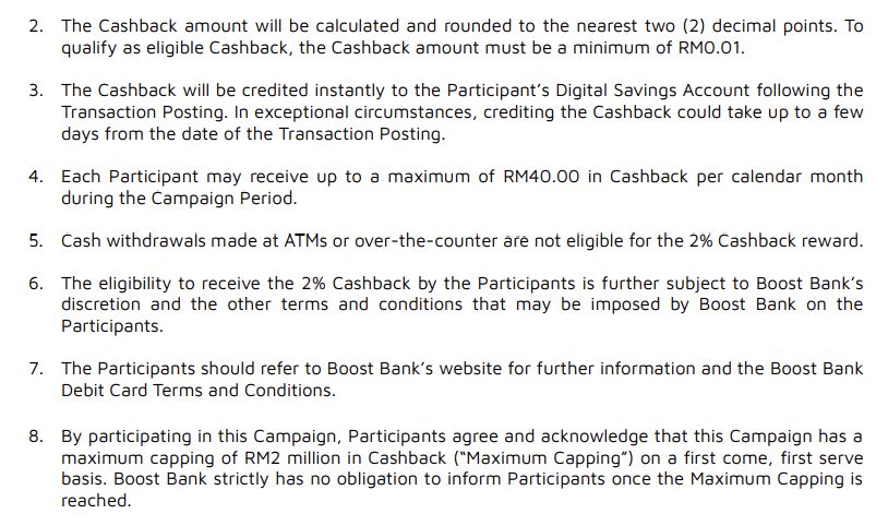 Boost Bank 2% cashback T&C