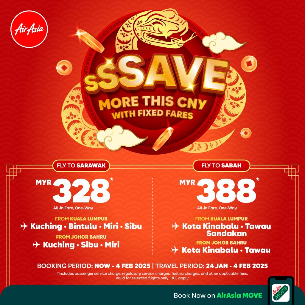 AirAsia offers fixed fares to Sabah and Sarawak for CNY 2025