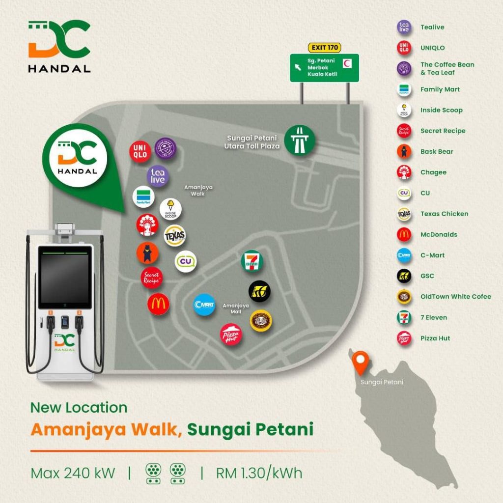 DC Handal deploys 240kW DC Charger at Amanjaya Walk Sungai Petani, priced at RM1.30 per kWh