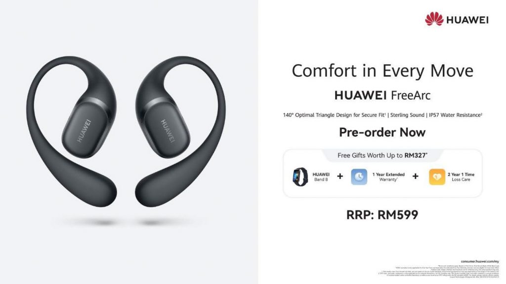 Huawei FreeArc Malaysia: open-earbuds, IP57 water resistance