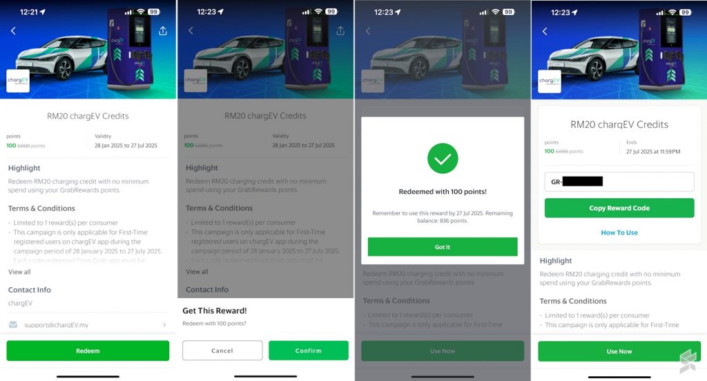 You can now redeem RM20 ChargEV credit through Grab Rewards