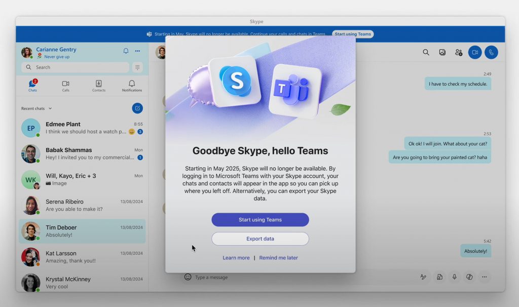 Microsoft is killing off Skype after 21 years, users told to switch to Teams by May 2025