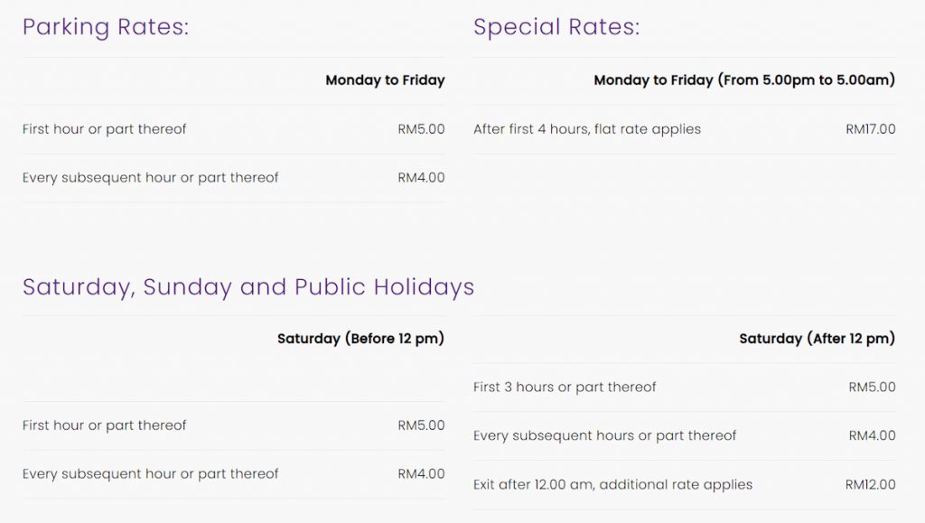 Suria KLCC Parking Rate