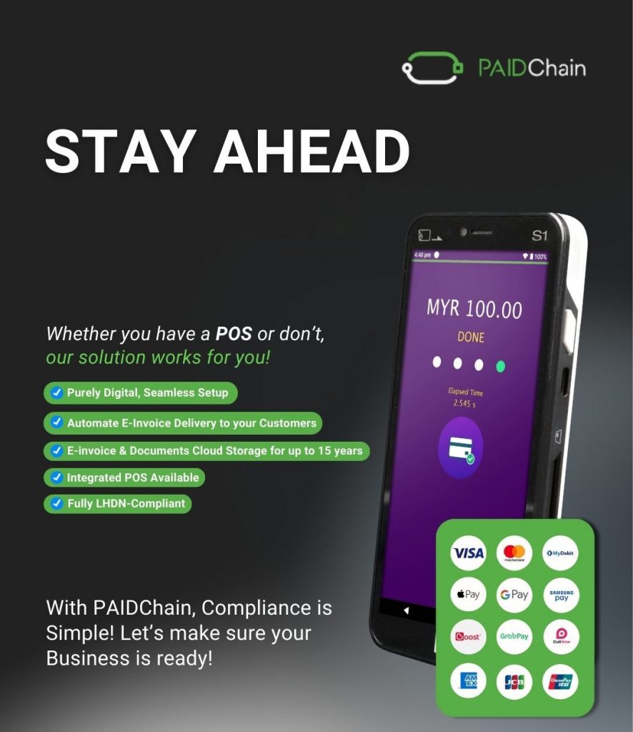 PaidChain terminal accepts Credit, Debit Cards and QR eWallet payments. 