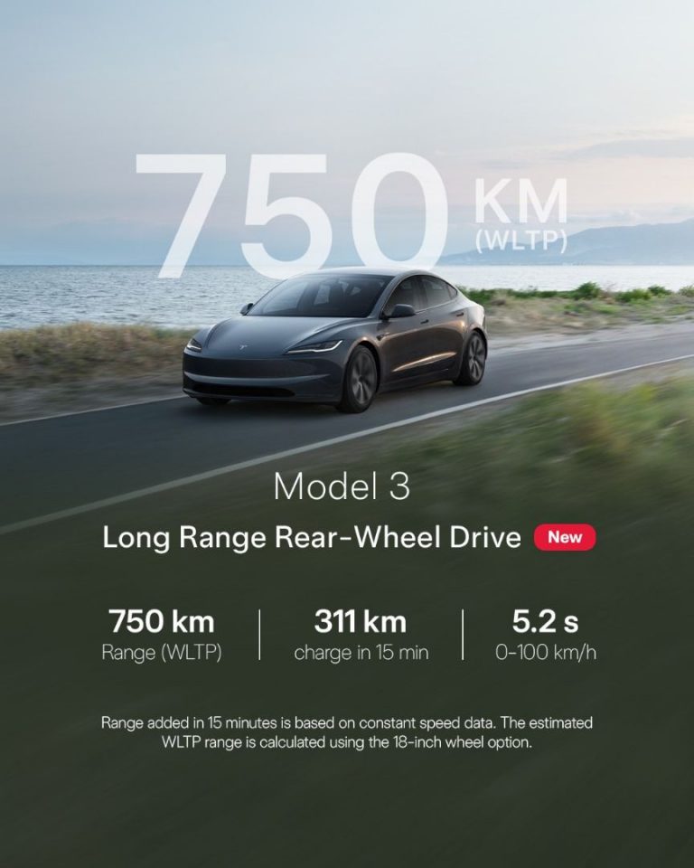 tesla model 3 driving range km