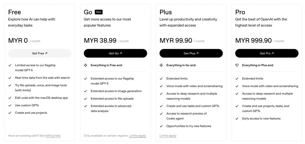 ChatGPT introduces affordable Go plan, priced at RM38.99/month 1 251009 chatgpt free go plus pro plan malaysia