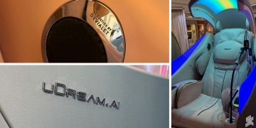 OSIM uDream·AI Well-Being Chair in a modern living room setting, featuring a Red Dot Award 2026 winning design inspired by the Chambered Nautilus.