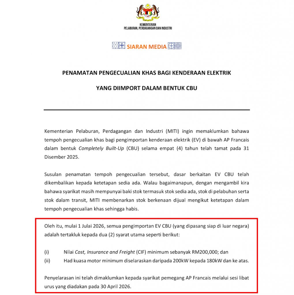 MITI CBU EV Policy May 2026